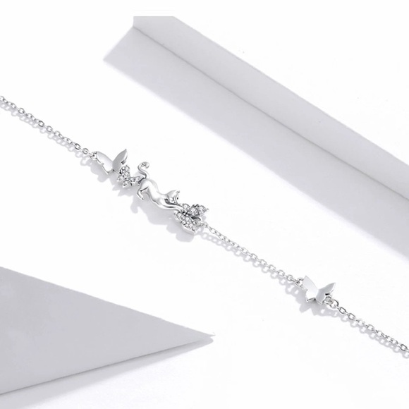 Cat & Butterflies Link Chain Bracelet for Women 925 Sterling Silver Bracelet - Picture 8 of 10